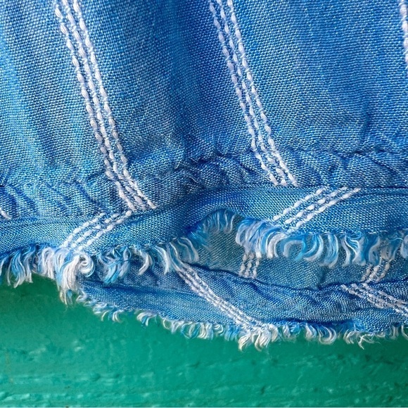 FREE PEOPLE BOHO FLOWY SKY BLUE AND WHITE STRIPED BALLOON SLEEVES TOP SI… - Picture 9 of 10